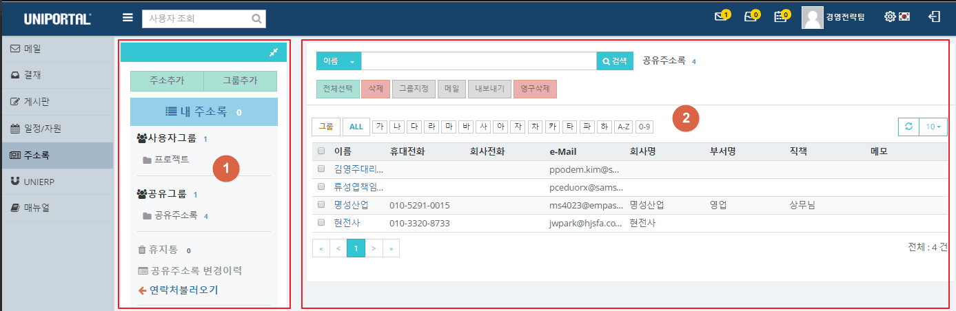 UNIPORTAL User On-Line Manual 사용자 매뉴얼